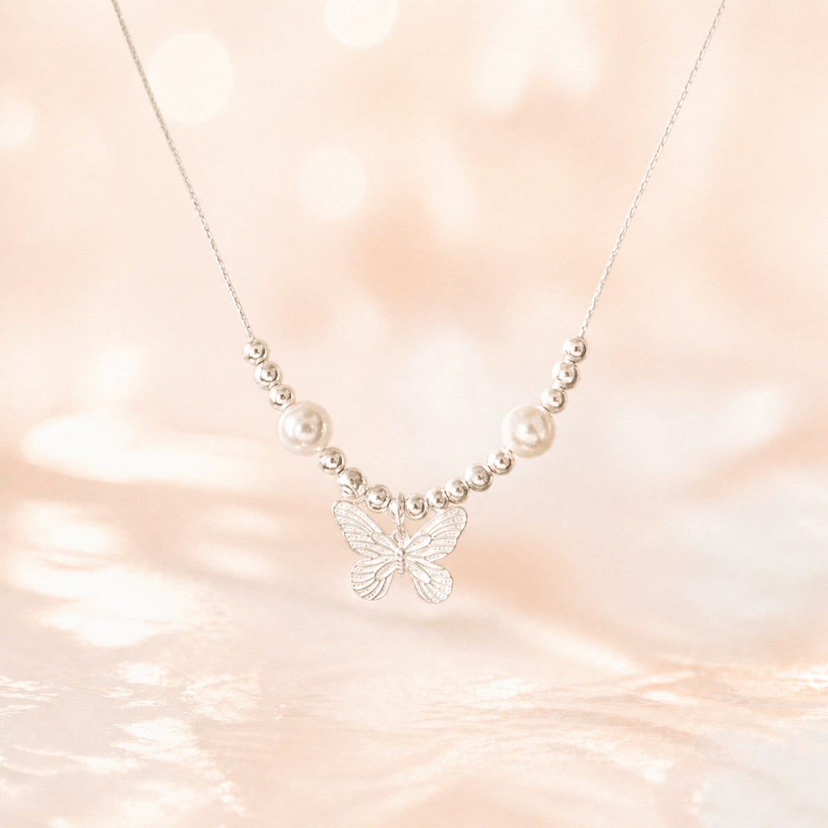 Kawaiies Collection - Jewelry - 925 Sterling Silver Pearly Butterfly Necklace