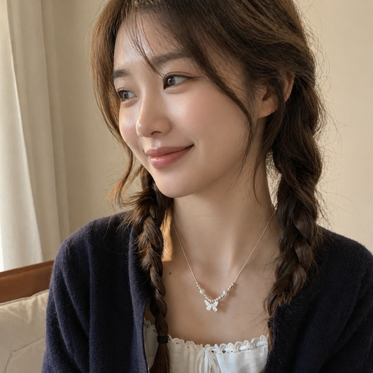 925 Sterling Silver Pearly Butterfly Necklace