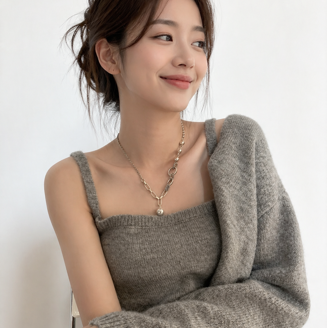 925 Sterling Silver Luna Link Pearl Necklace
