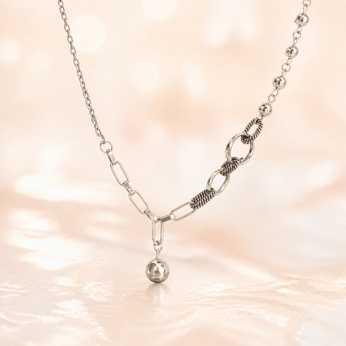Kawaiies Collection - Jewelry - 925 Sterling Silver Luna Link Pearl Necklace