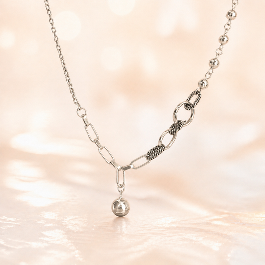 925 Sterling Silver Luna Link Pearl Necklace