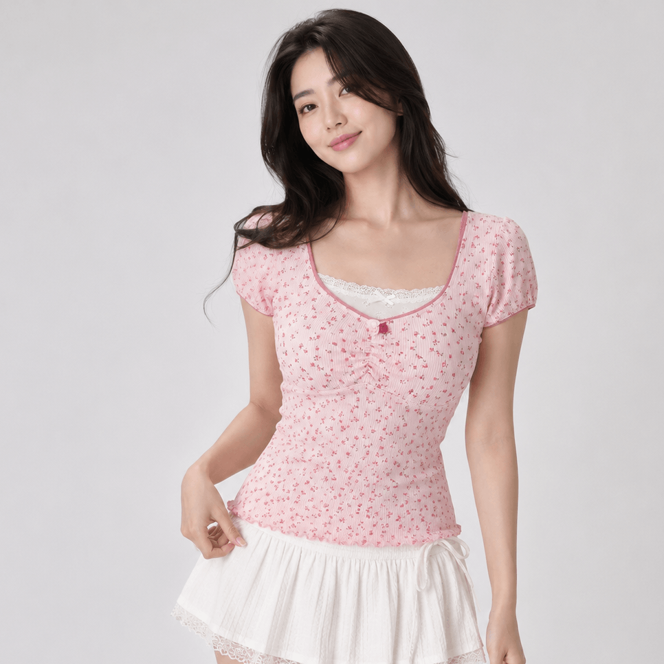 Kawaiies Collection - Apparel - Cherry Blossom Ruched Women's Tee