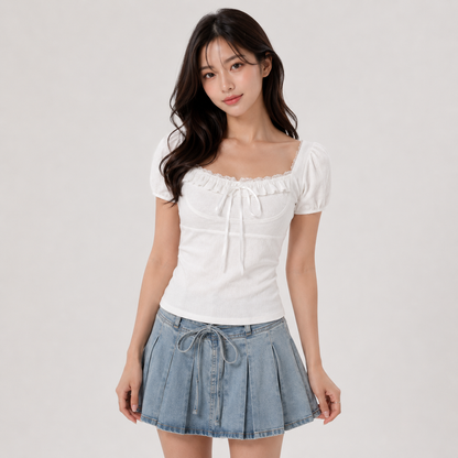 Sweetheart White Lace Ribbed T-shirt