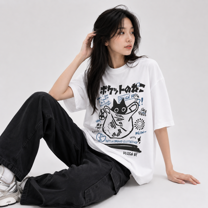 Japanese-theme Black Cat in a Bag Unisex Tee