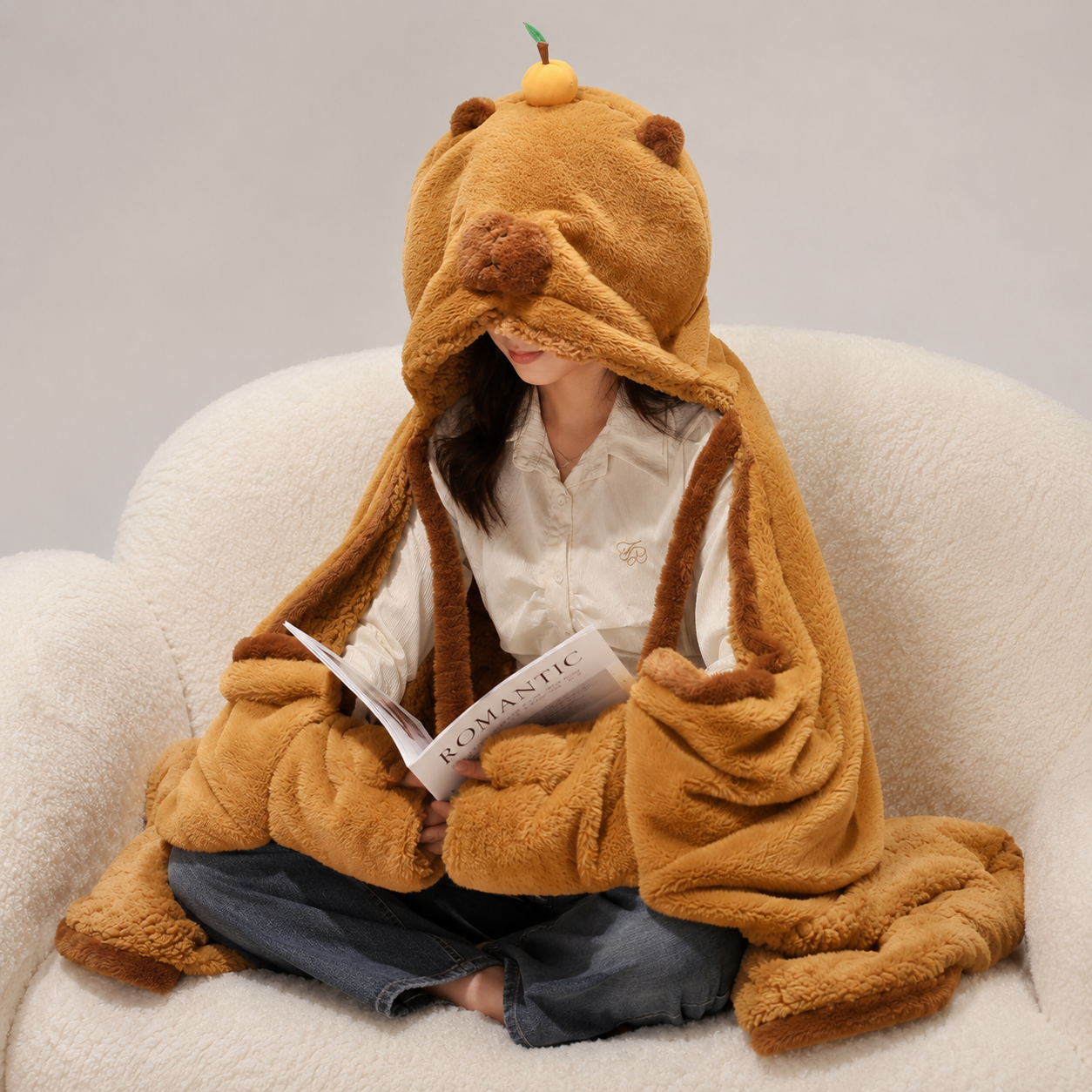 Fluffy Capybara Cloak Hooded Blanket Cape
