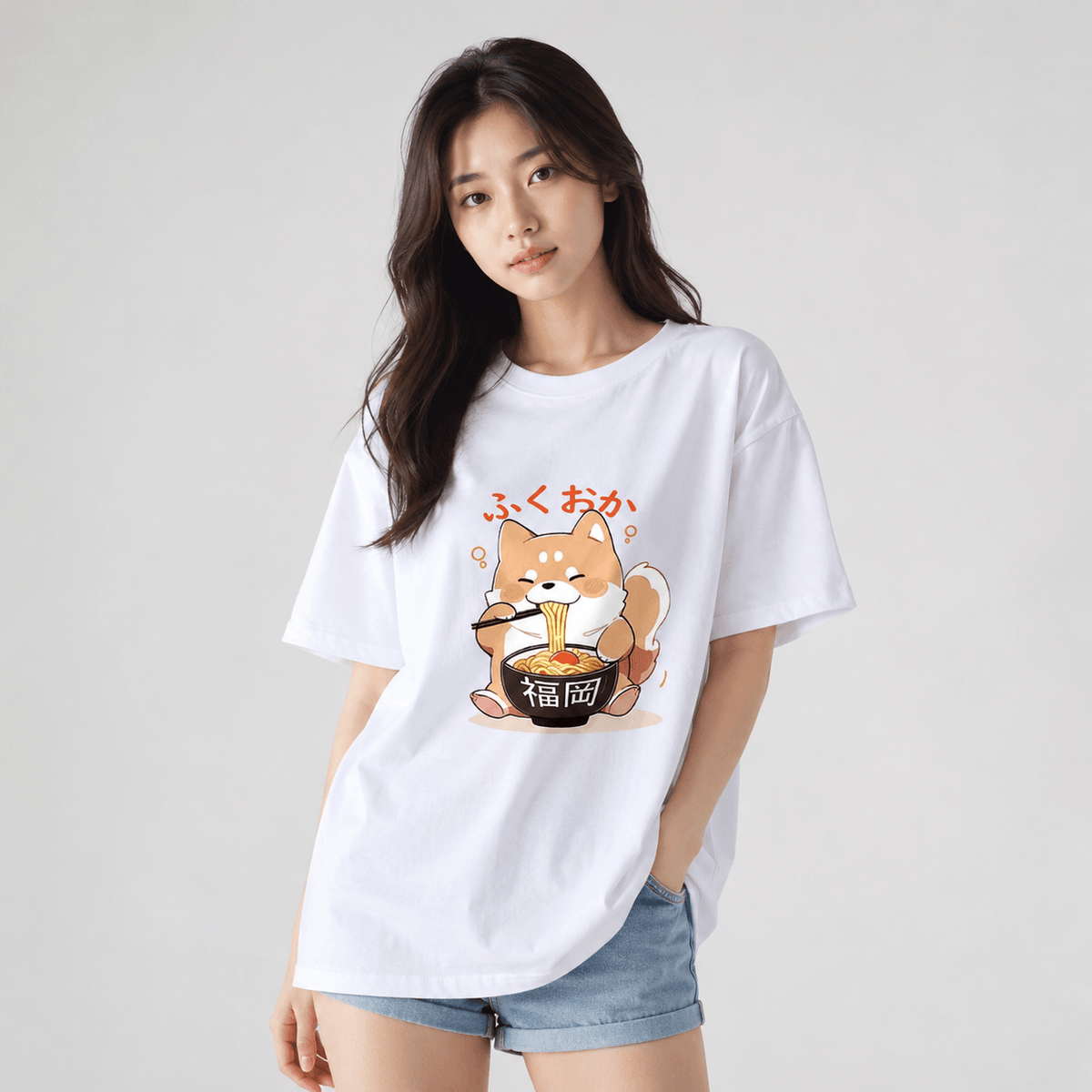 Kawaiies Collection - Apparel - Cute Shiba Inu Slurping Ramen Unisex Tee
