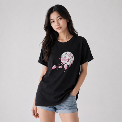 Sakura Cherry Blossom Full Moon Cotton Tee