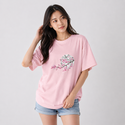 Sakura Cherry Blossom Full Moon Cotton Tee