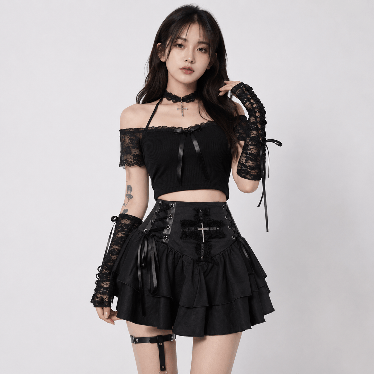 Kawaiies Collection - Apparel - Shadow Bloom Gothic Ruffle Women's Skirt