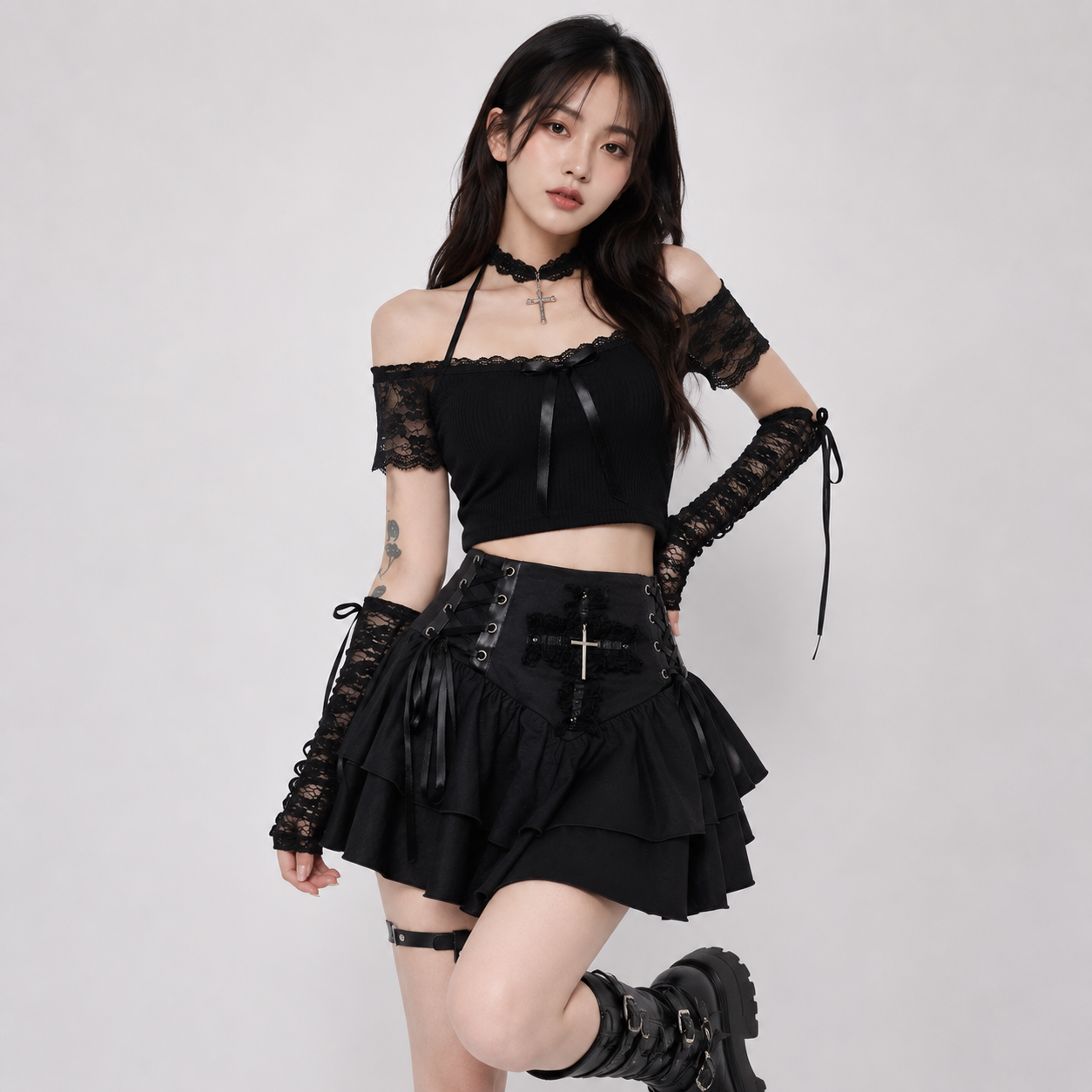 Shadow Bloom Gothic Ruffle Women's Skirt