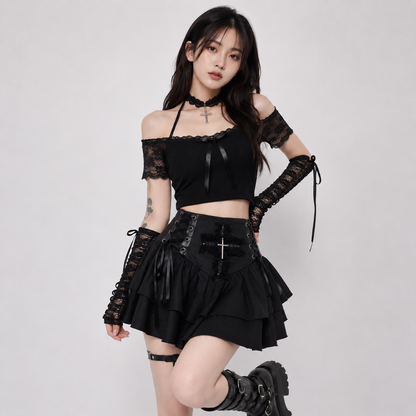 Shadow Bloom Gothic Ruffle Women's Skirt