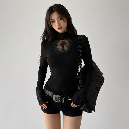 Nocturne Cross Mesh Gothic Women's Top
