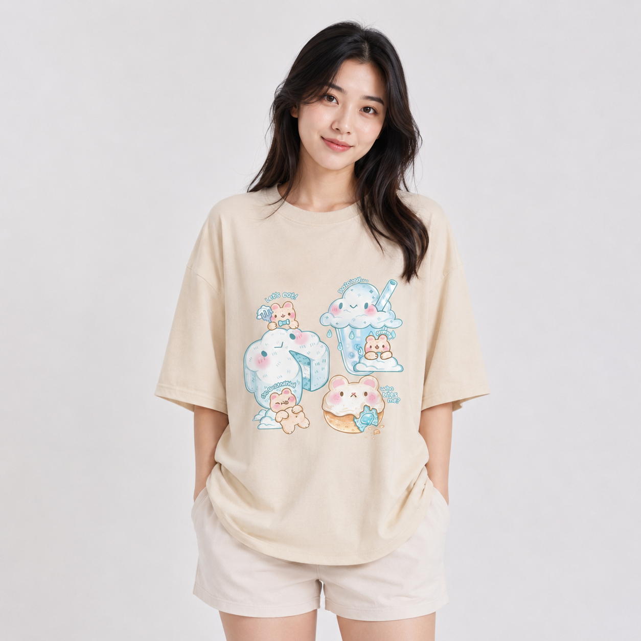 Kawaii Cloudy Snacking Brown Bear Unisex Tee