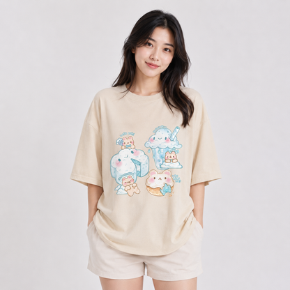 Kawaii Cloudy Snacking Brown Bear Unisex Tee