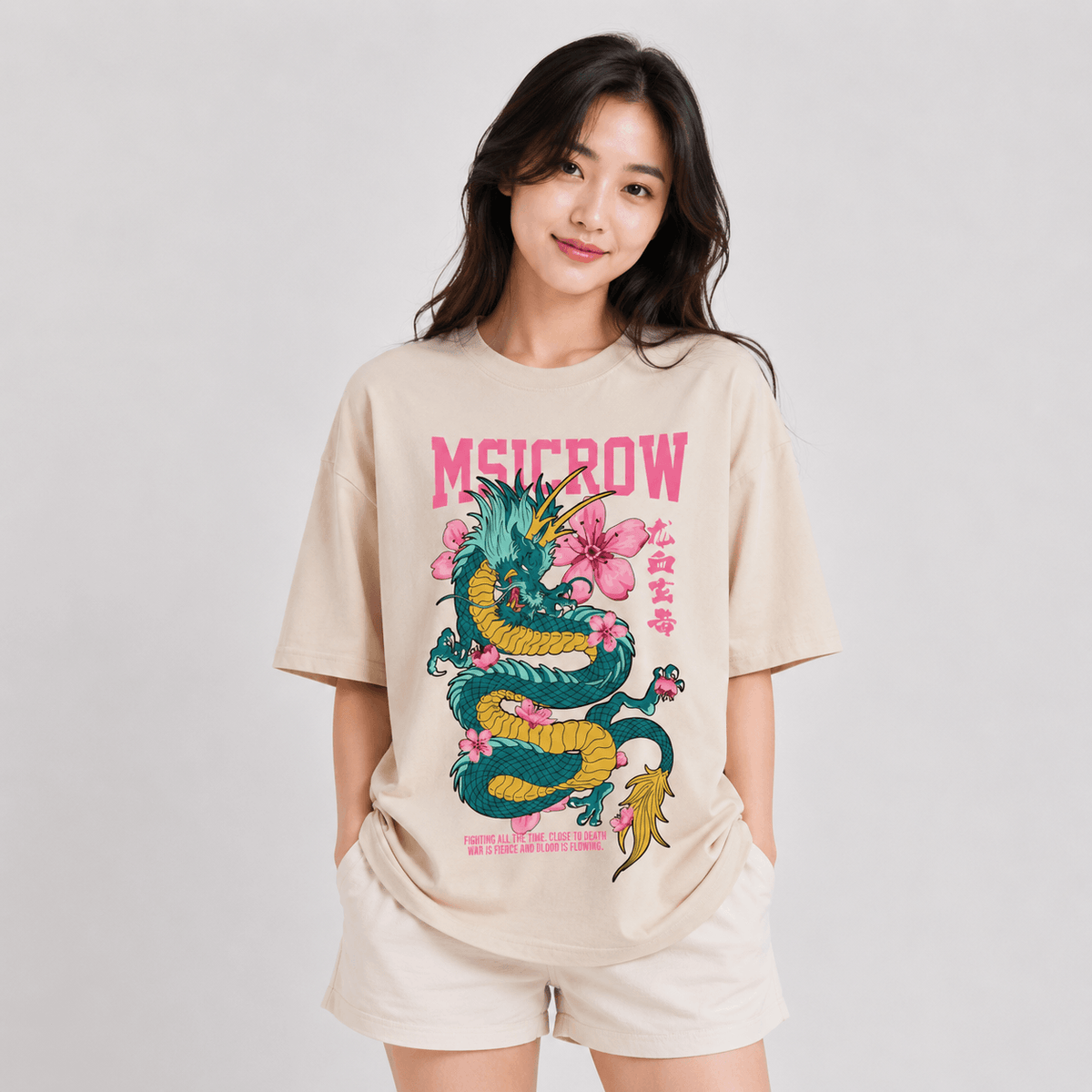 Kawaiies Collection - Apparel - Emerald Dragon Pink Sakura Unisex Cotton Tee