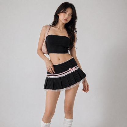 Rosette Pinstripe Pleated Mini Skirt