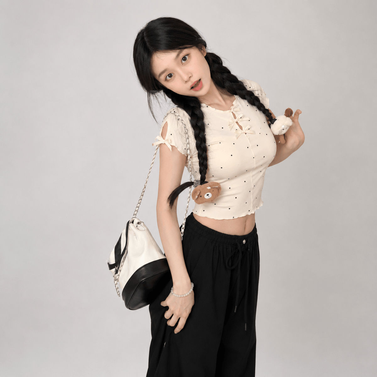 Kawaiies Collection - Apparel - Sweet Polka Bow Baby Cream Women's Tee