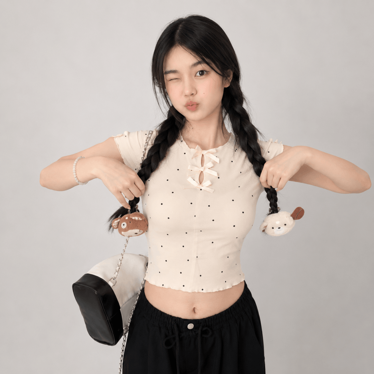 Kawaiies Collection - Apparel - Sweet Polka Bow Baby Cream Women's Tee