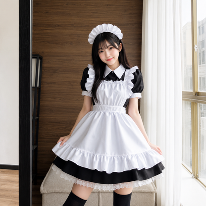 Black White Kawaii Lolita Maid Cosplay Women's Dress