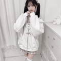 Kawaiies Collection - Apparel - Lace Bunny Ears Black White Zip-up Hoodies