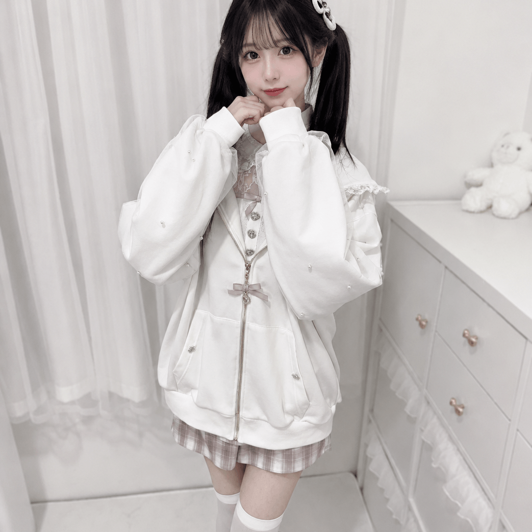 Lace Bunny Ears Black White Zip-up Hoodies – Kawaiies