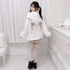 Kawaiies Collection - Apparel - Lace Bunny Ears Black White Zip-up Hoodies