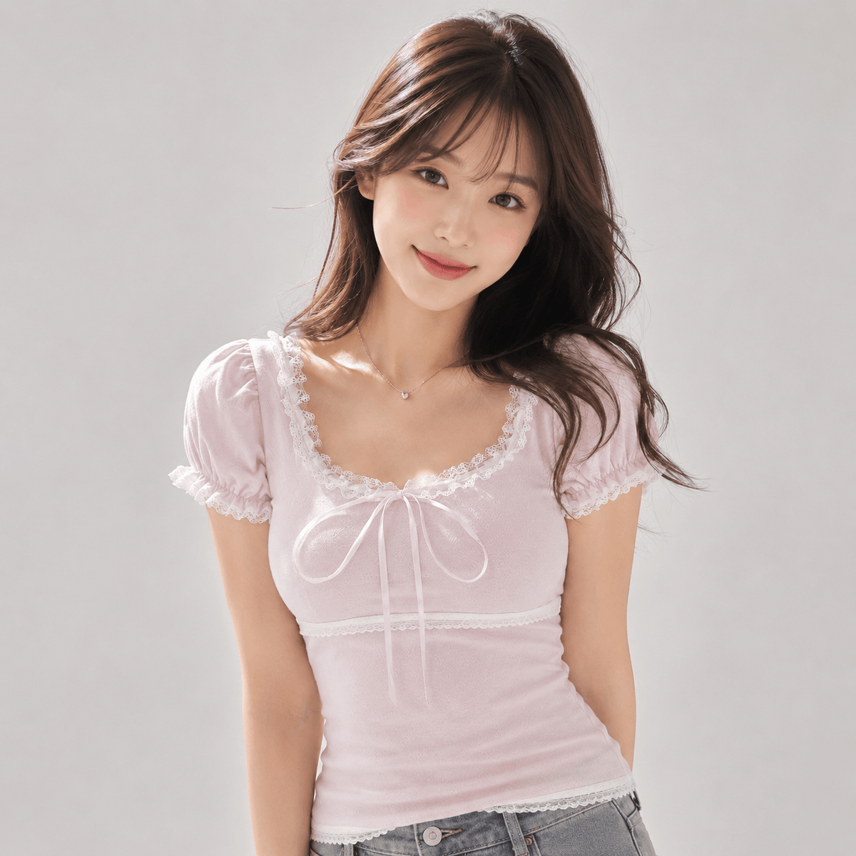Kawaiies Collection - Apparel - Sweetheart Pink Lace Bow Women's Top