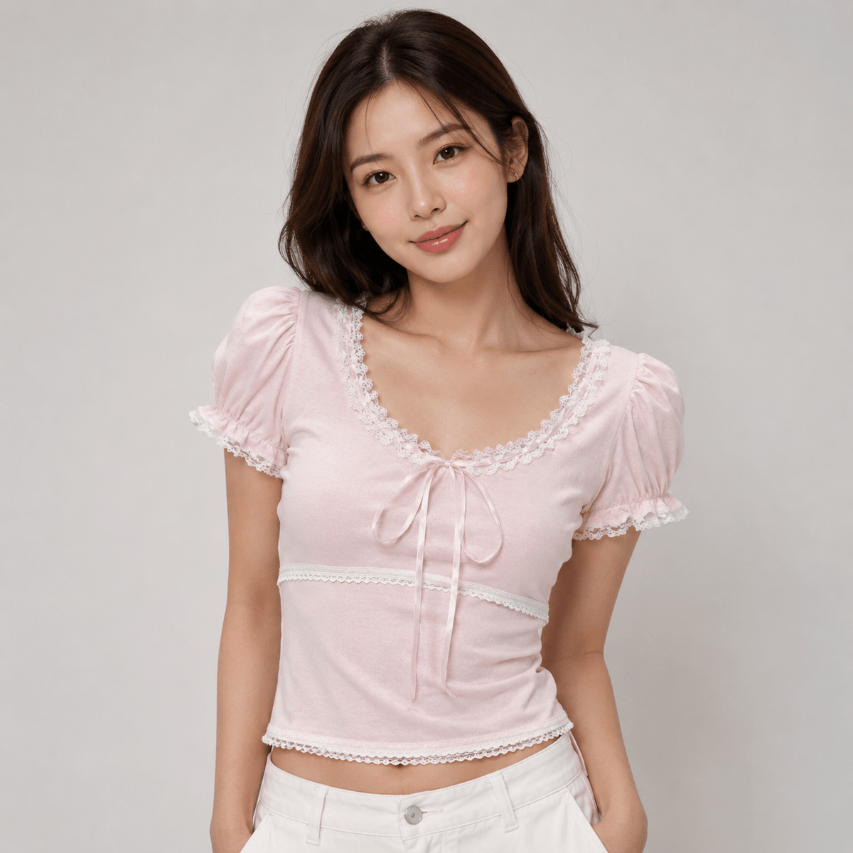 Kawaiies Collection - Apparel - Sweetheart Pink Lace Bow Women's Top