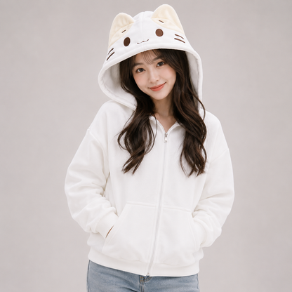 Creamy Neko Cat Unisex Zip Up Hoodie