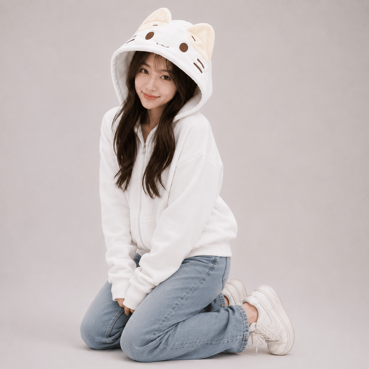 Kawaiies Collection - Apparel - Creamy Neko Cat Unisex Zip Up Hoodie