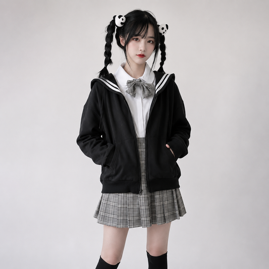 Kawaii Black Sailor Academy Unisex Zip Up Hoodie