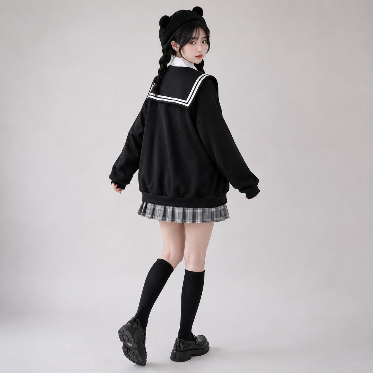 Kawaii Black Sailor Academy Unisex Zip Up Hoodie