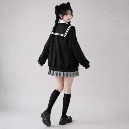Kawaii Black Sailor Academy Unisex Zip Up Hoodie