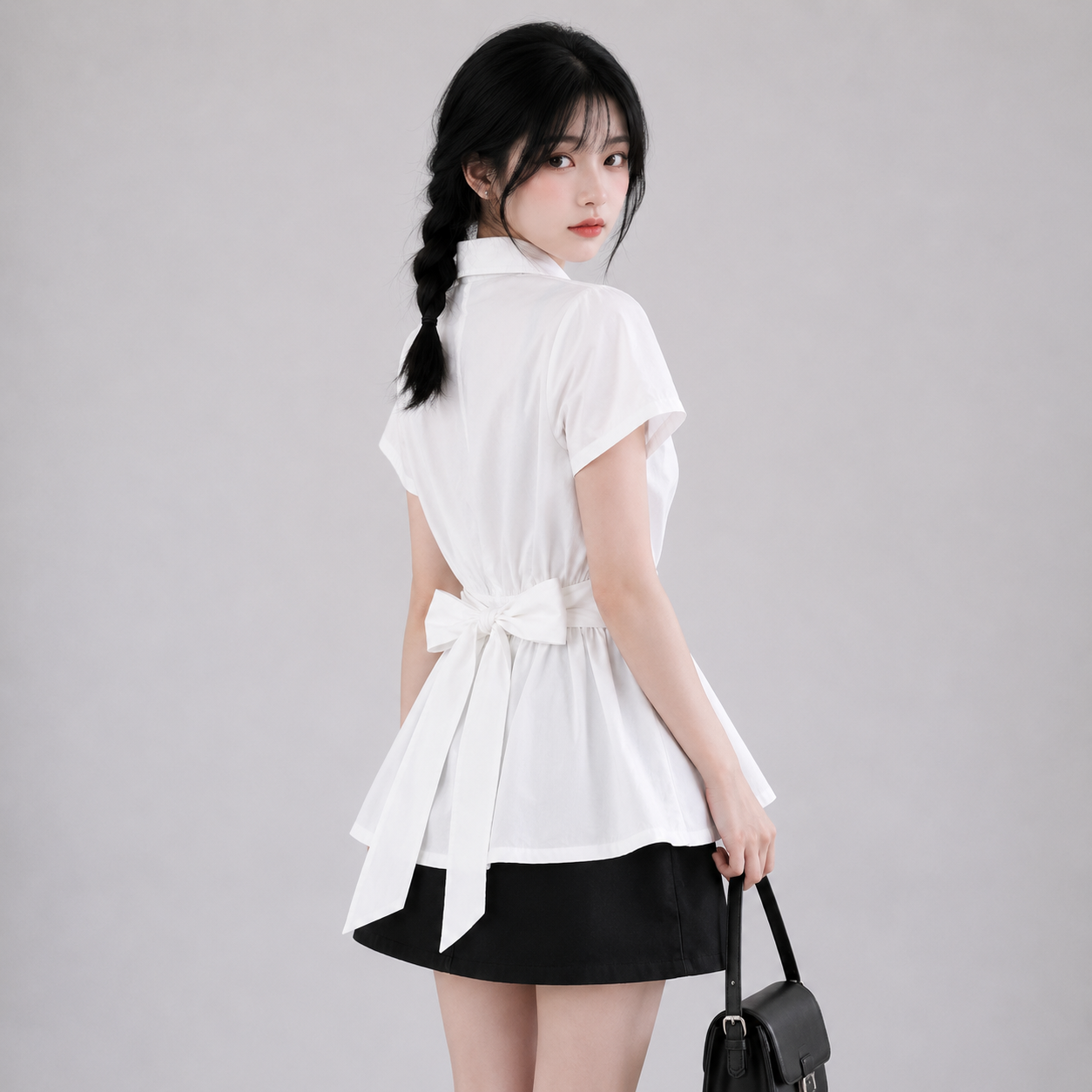 White Coquette Ribbon Peplum Women's Blouse