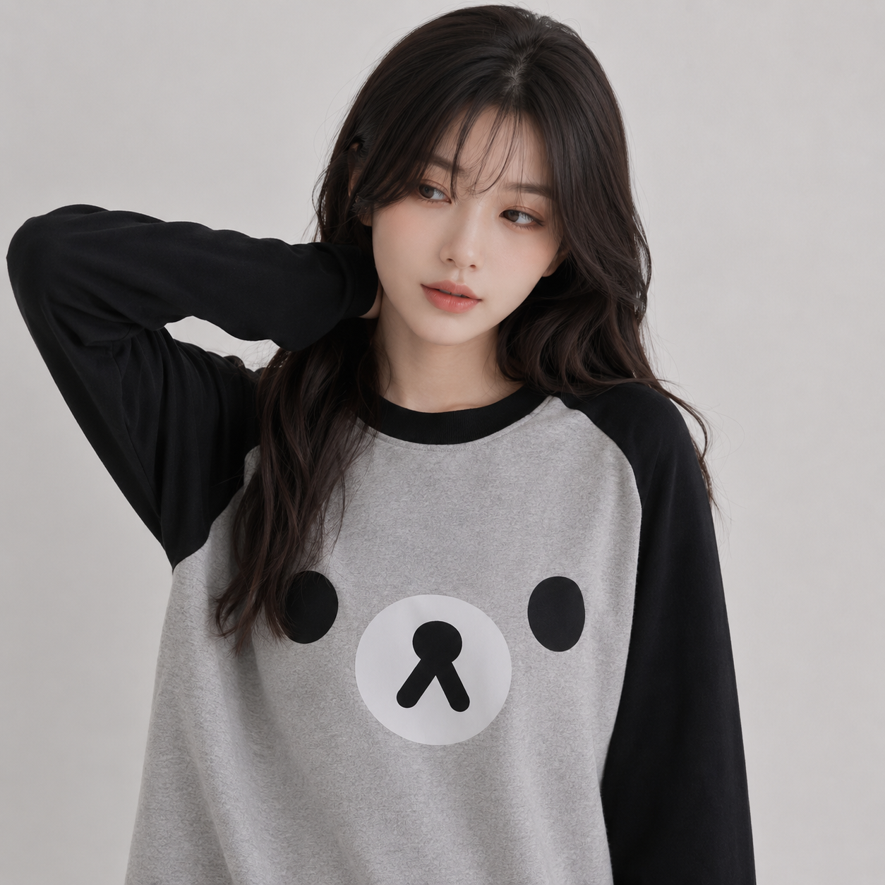 Kawaii Bear Face Oversized Long Gray Women's Top
