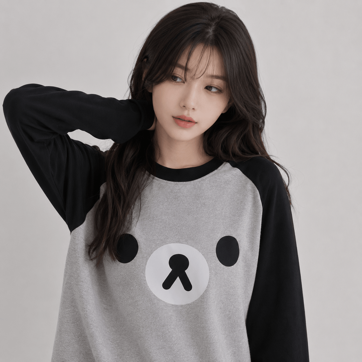 Kawaiies Collection - Apparel - Kawaii Bear Face Oversized Long Gray Women's Top