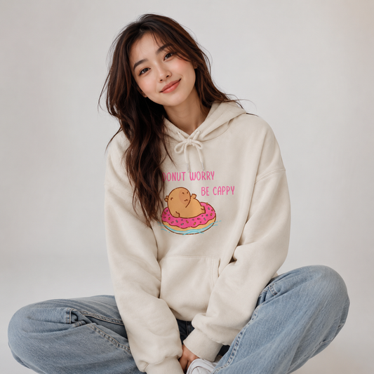 Capybara Floating Donut Don't Worry Be Cappy Unisex Hoodies