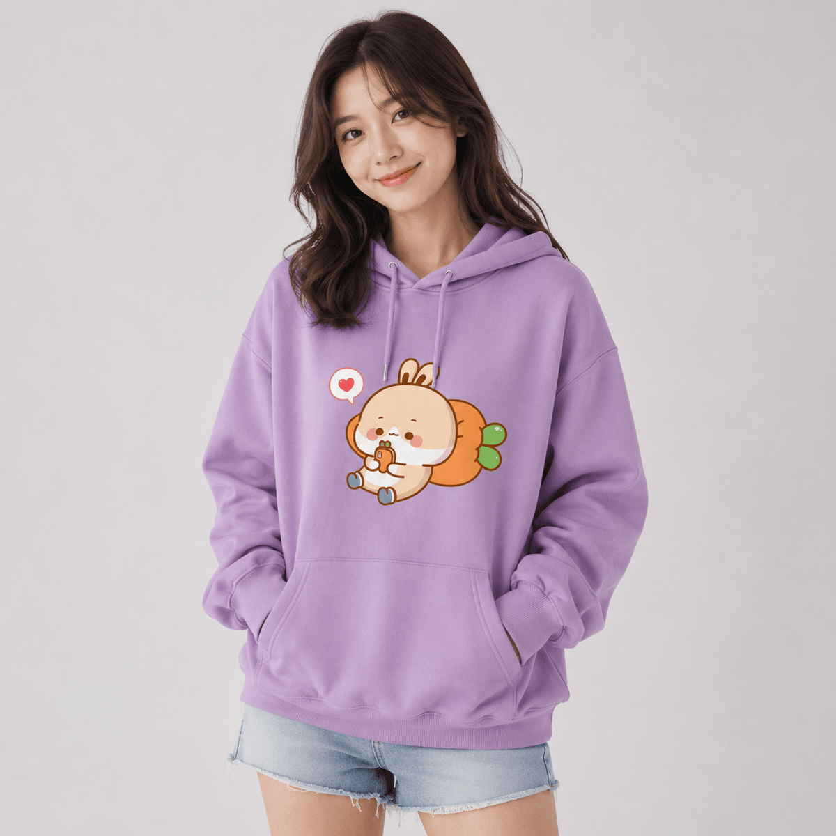 Kawaiies Collection - Apparel - Cream Bunny Carrot Mobile Unisex Hoodies