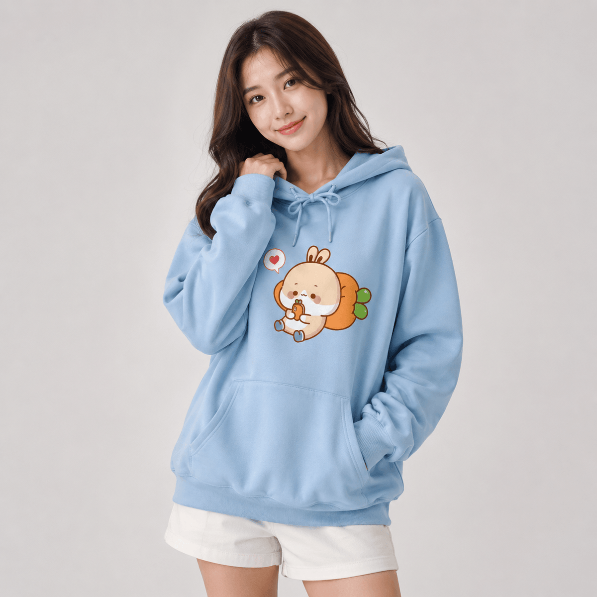 Kawaiies Collection - Apparel - Cream Bunny Carrot Mobile Unisex Hoodies
