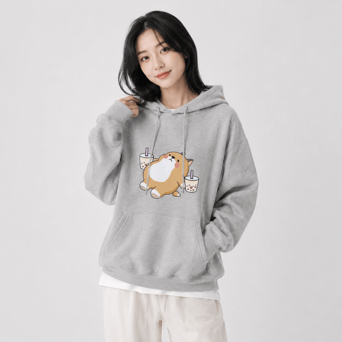 Kawaiies Collection - Apparel - Chubby Shiba Inu Bubble Tea Unisex Hoodie