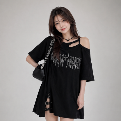 Black 'Make Up Heart' Punk Women's Oversized Tee