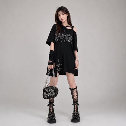 Black 'Make Up Heart' Punk Women's Oversized Tee