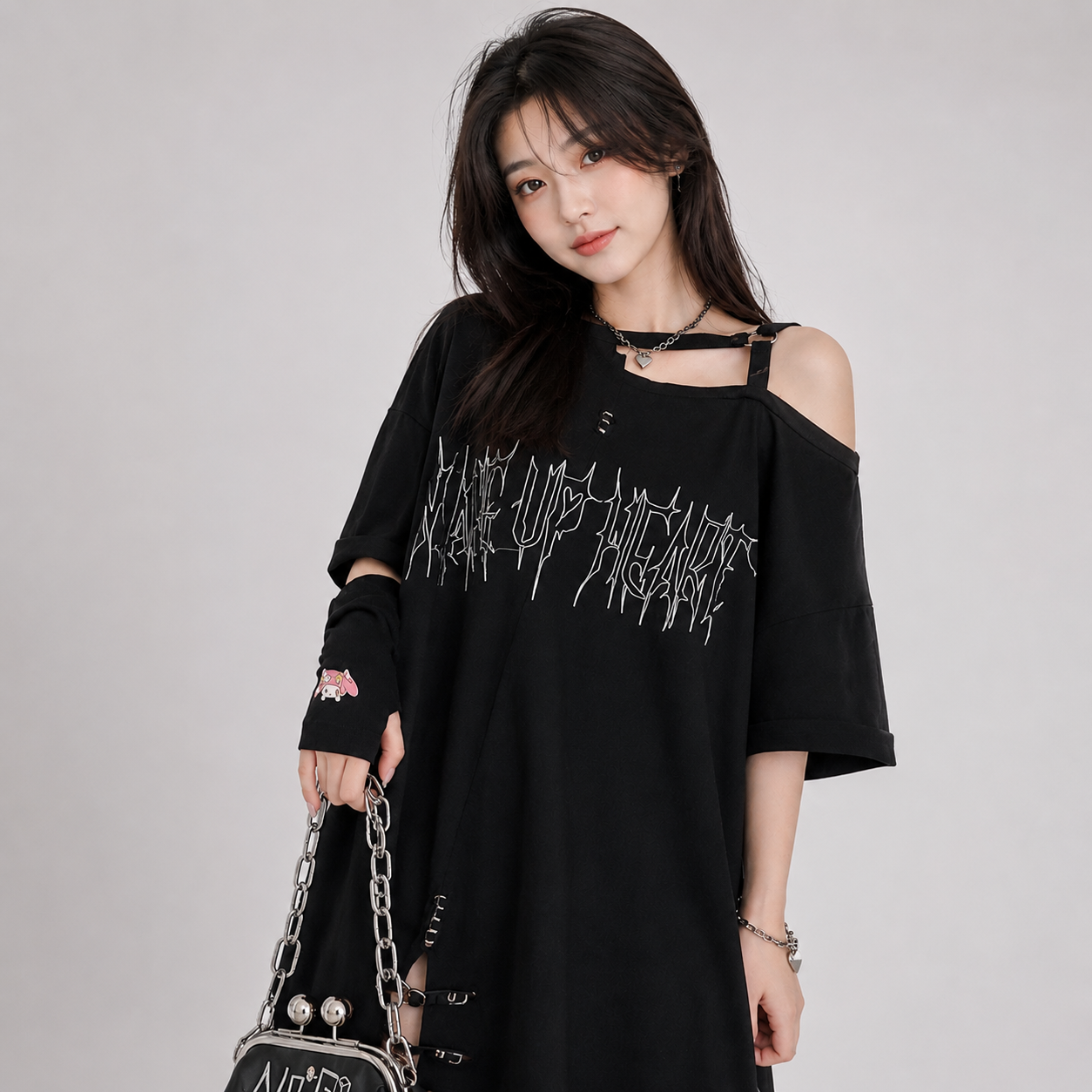 Black 'Make Up Heart' Punk Women's Oversized Tee