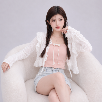 Sweet Summer Ruffle Blouse Cardigan