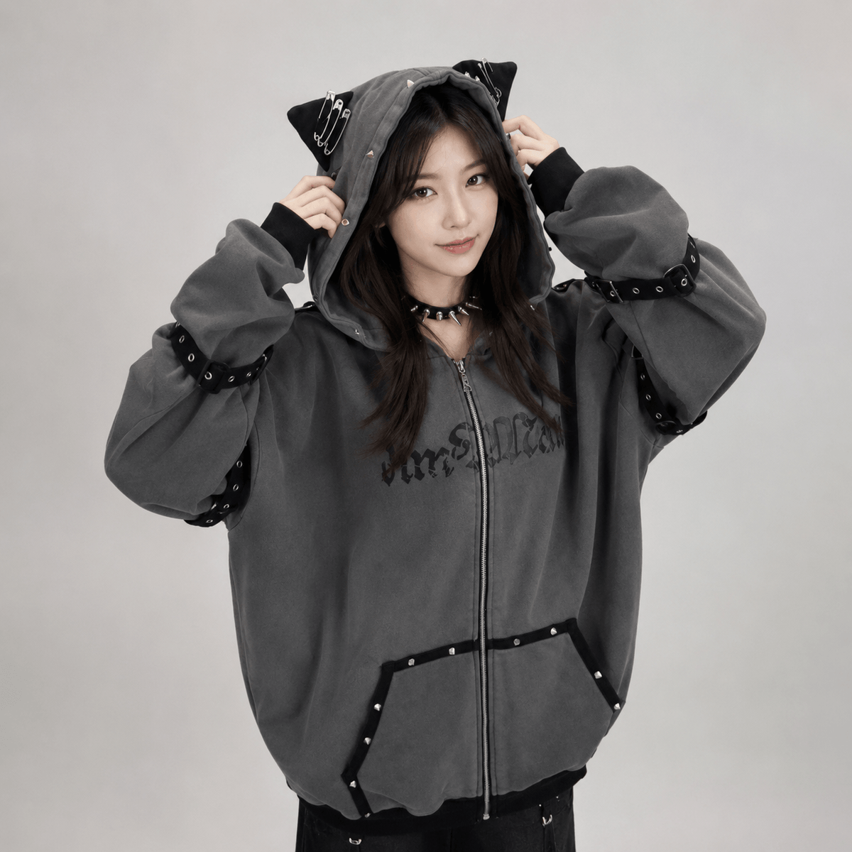 Kawaiies Collection - Apparel - Gothic Cat Streetwear Harajuku Hoodie Jacket