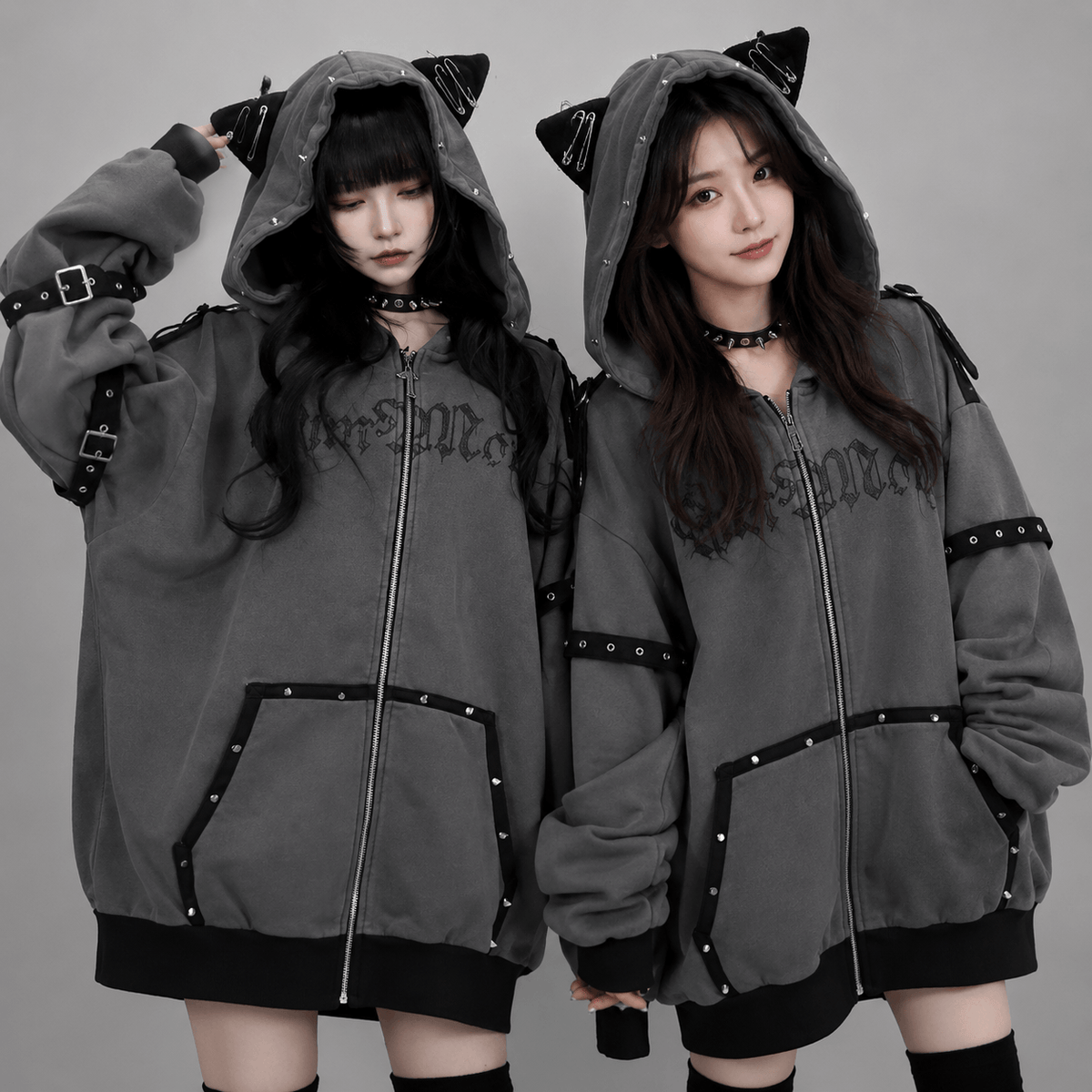 Kawaiies Collection - Apparel - Gothic Cat Streetwear Harajuku Hoodie Jacket