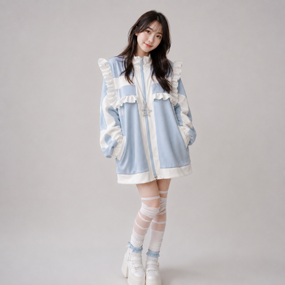 Harajuku Y2k Wintercore Zipper Ruffle Women's Jacket
