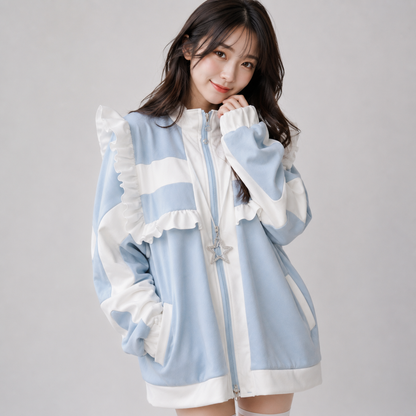 Harajuku Y2k Wintercore Zipper Ruffle Women's Jacket