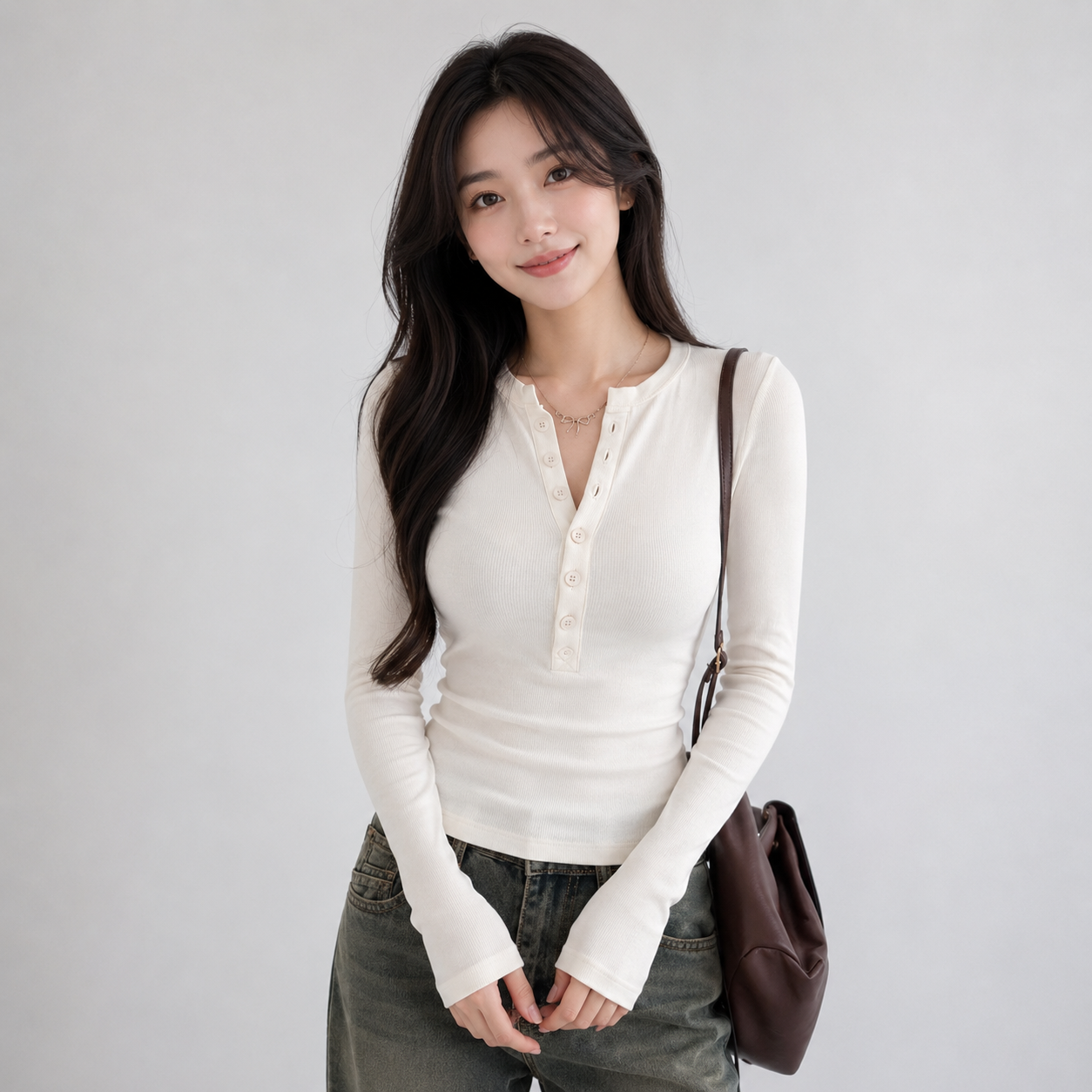 Sleek Slim Fit Ribbed Button-Up Long Sleeve Top
