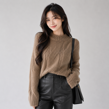 Chunky Twist Vintage O-Neck Pullover Knit Sweater